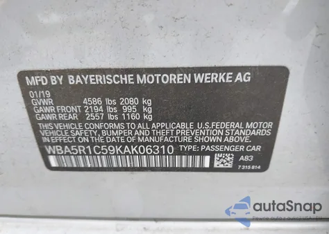 2019 BMW 330I из США, поврежденный, VIN WBA5R1C59KAK06310